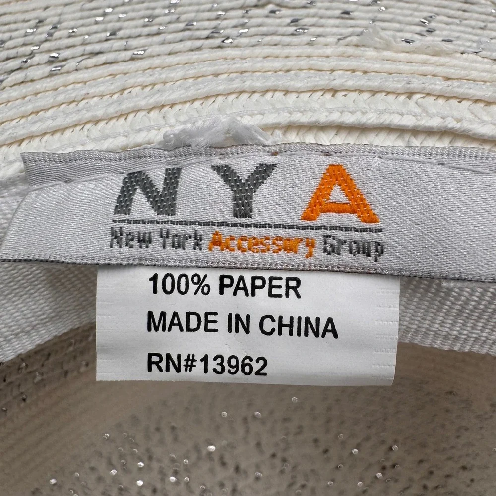 NYA New York Accessory Group Ivory Straw SunHat Metallic SilverShimmer Wide Brim